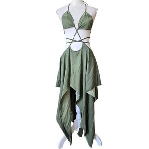 Dollskill Darker Wavs Green Halter Strappy Dress Fairy Goth Festival  XXL‎